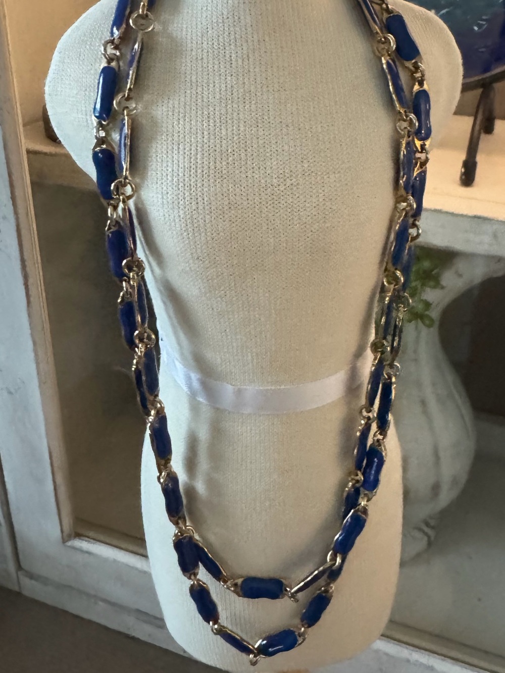 JCrew Blue and Gold Long Link Necklace - Women Jewelry